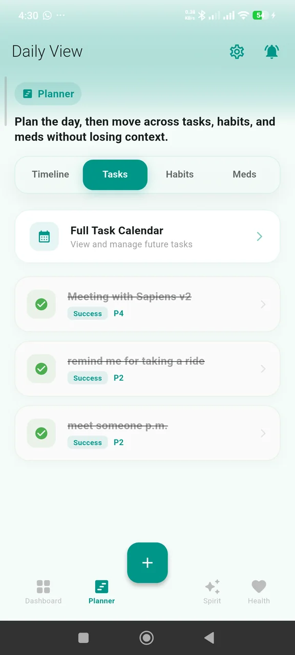 Task list with priorities and completion status