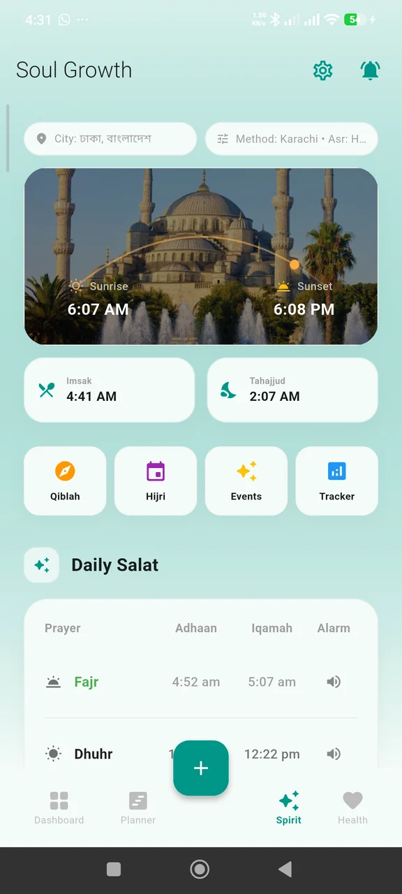 Prayer times, Qibla, Hijri calendar, and daily Salat tracker