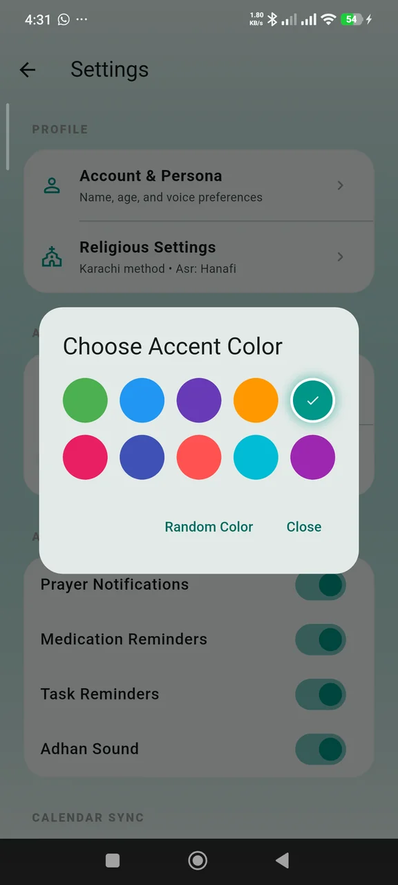 Customisable accent colours and notification settings