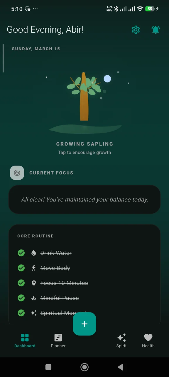 Smart Planner dashboard in dark mode